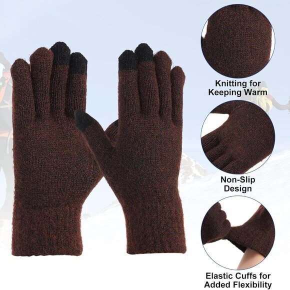 Touchscreen Winter Gloves, Unisex Knit Gloves Touch Screen Texting Gloves Drivin - Picture 3 of 6